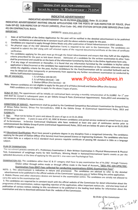 Odisha Police SI Recruitment 2019