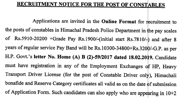 HP Police Constable Recruitment